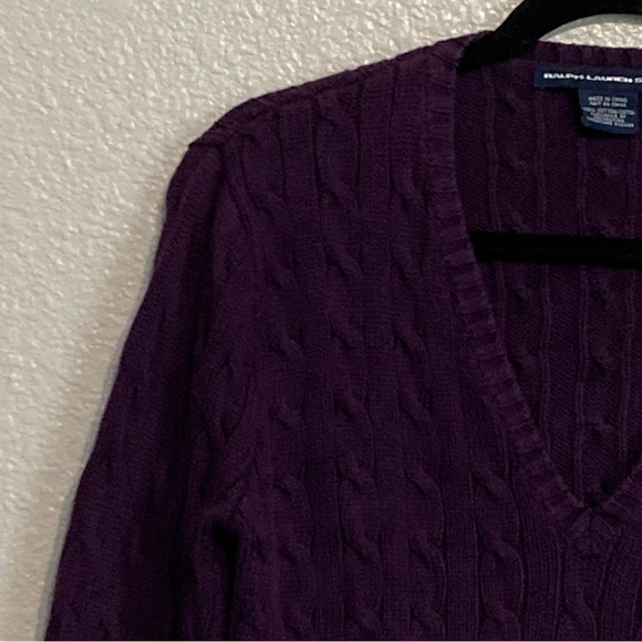 Polo Ralph Lauren Purple Cable V Neck Sweater L - Picture 6 of 11